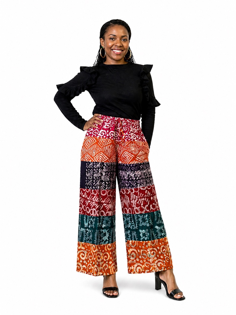 Wide-Leg African Print (Adire) Patchwork Pants